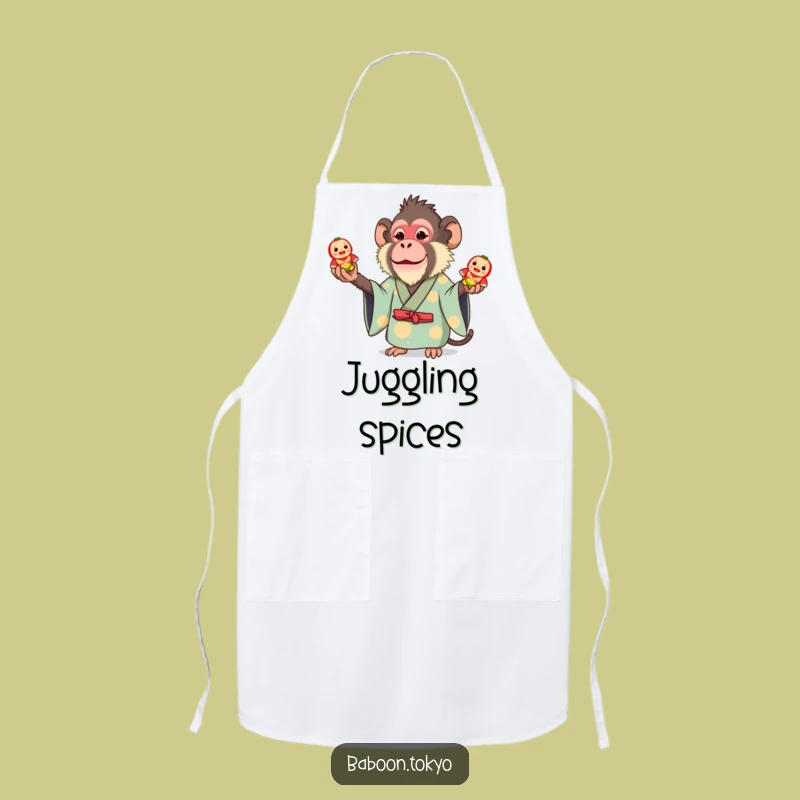 Funny Whimsical Baboon Kimono Apron - Juggling Chef Baboon Kitchen Gift
