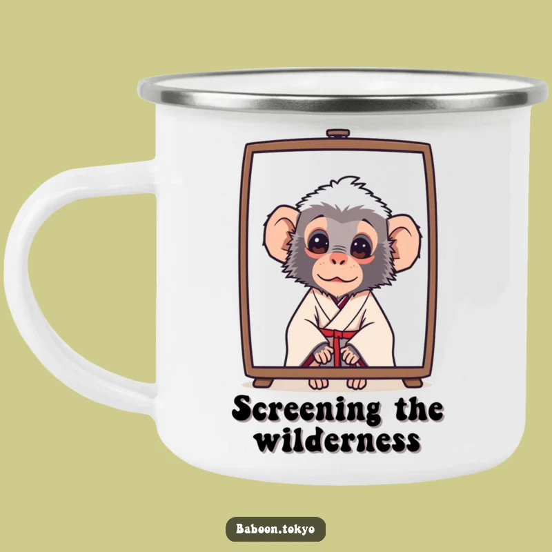 Funny Baboon Peek Kimono Camping Mug - Curious Outdoor Companion