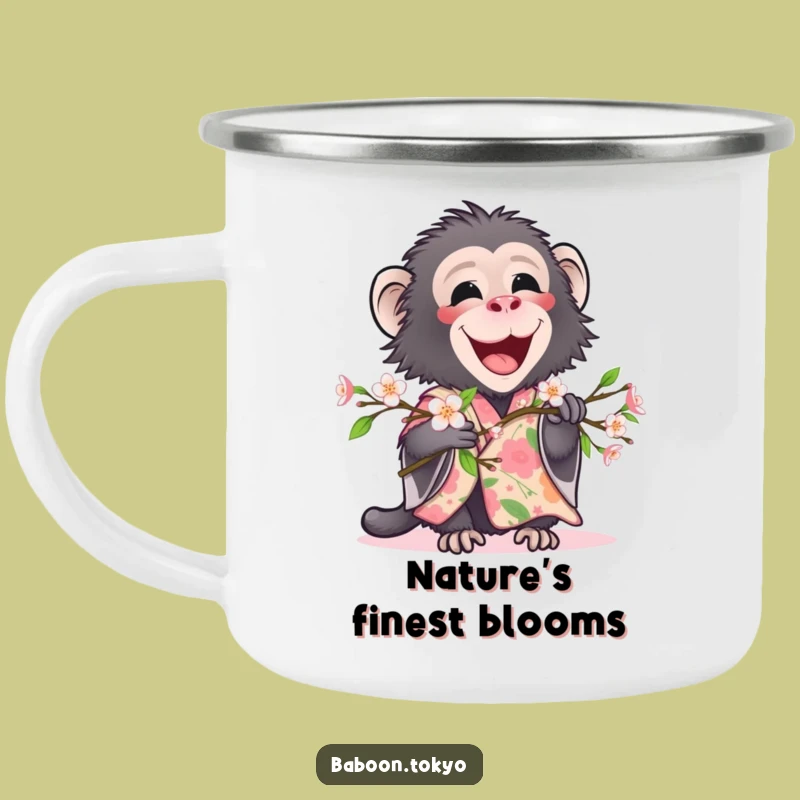 Funny Baboon Floral Kimono Camping Mug - Delightful Outdoor Companion