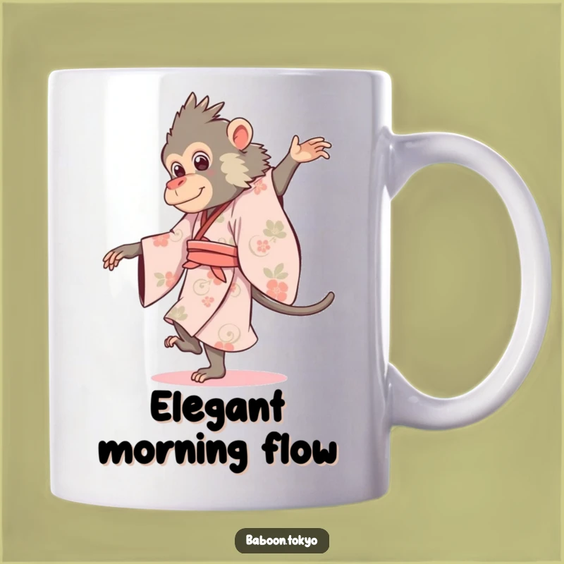 Funny Baboon Pirouette Kimono Mug - Elegant & Hilarious Gift for Dancers