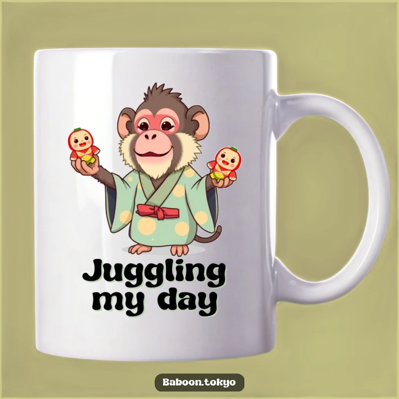 Funny Whimsical Baboon Kimono Mug - Juggling Baboon Gift for Playful Souls