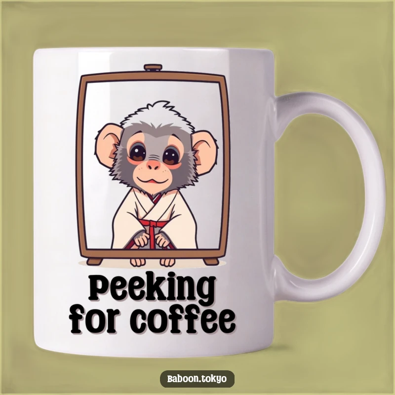 Funny Baboon Peek Kimono Mug - Curious & Hilarious Gift for Sneaky Fun