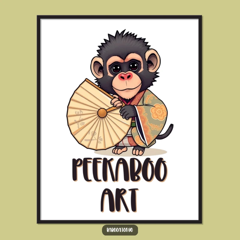 Funny Curious Baboon Kimono Digital Art - Instant Hilarious Baboon Wall Decor