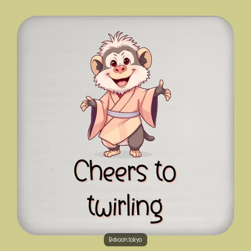 Funny Delighted Baboon Kimono Coaster - Add Joyful Baboon Art to Tables