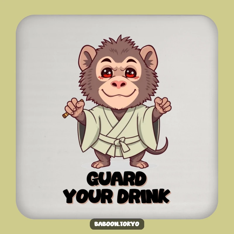 Funny Brave Baboon Kimono Coaster - Add Cute Guard Baboon Art to Tables