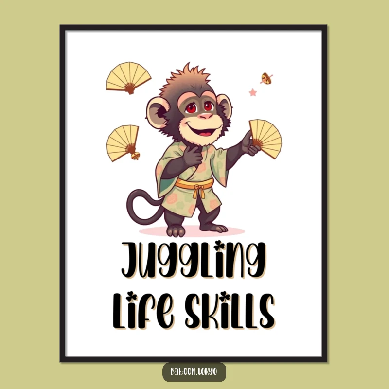 Funny Baboon Juggling Kimono Poster - Hilarious Wall Art for a Laugh