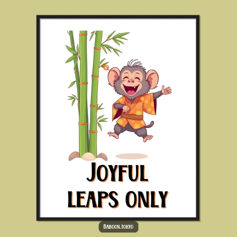 Funny Baboon Leaping Kimono Poster - Cheerful Wall Art for Your Space