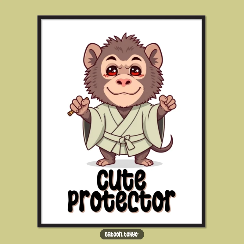 Funny Brave Baboon Kimono Poster - Cute Guard Baboon Wall Art