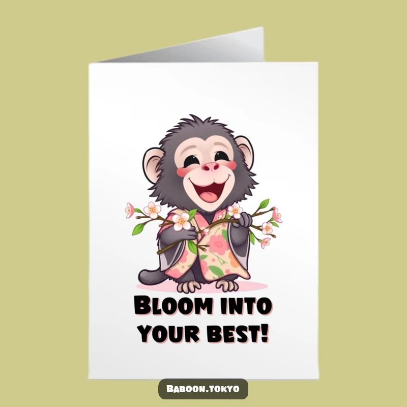 Delighted Baboon Blooming Branch Free Printable Birthday Card - Sweet Downloadable Gift