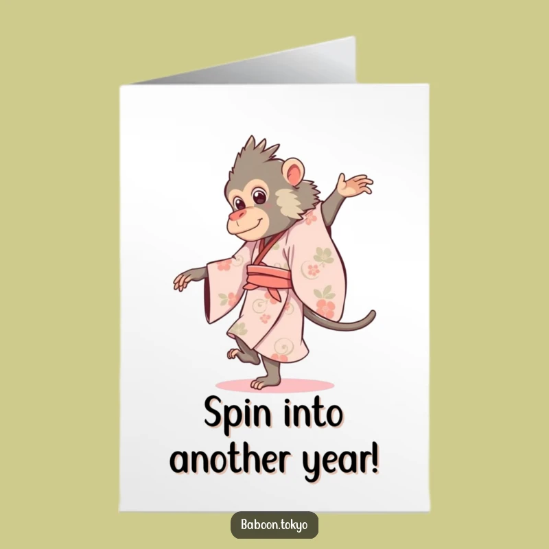 Elegant Baboon Pirouette Free Printable Birthday Card - Sophisticated Downloadable Gift