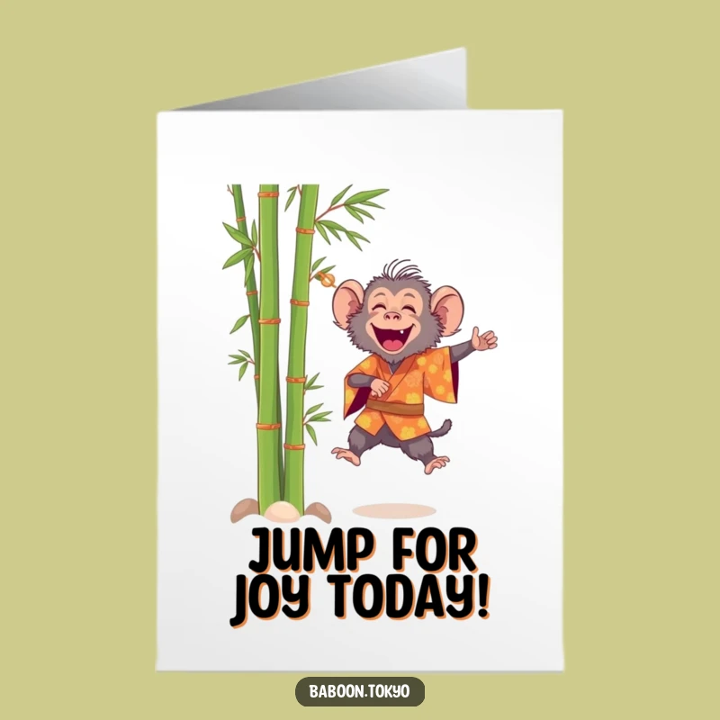 Joyful Baboon Leaping Free Printable Birthday Card - Cheerful Downloadable Gift