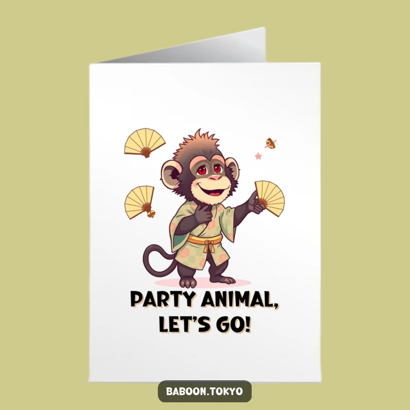 Funny Baboon Juggling Fans Free Printable Birthday Card - Hilarious Downloadable Gift