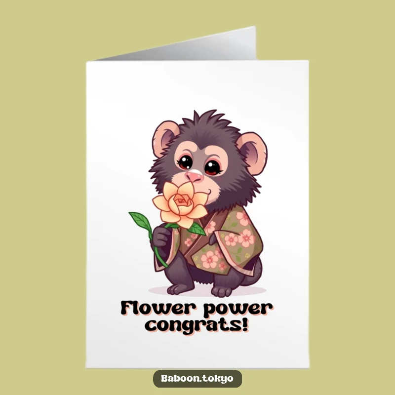 Free Printable Congrats Card: Sweet Baboon Flower - Funny Downloadable Gift Idea