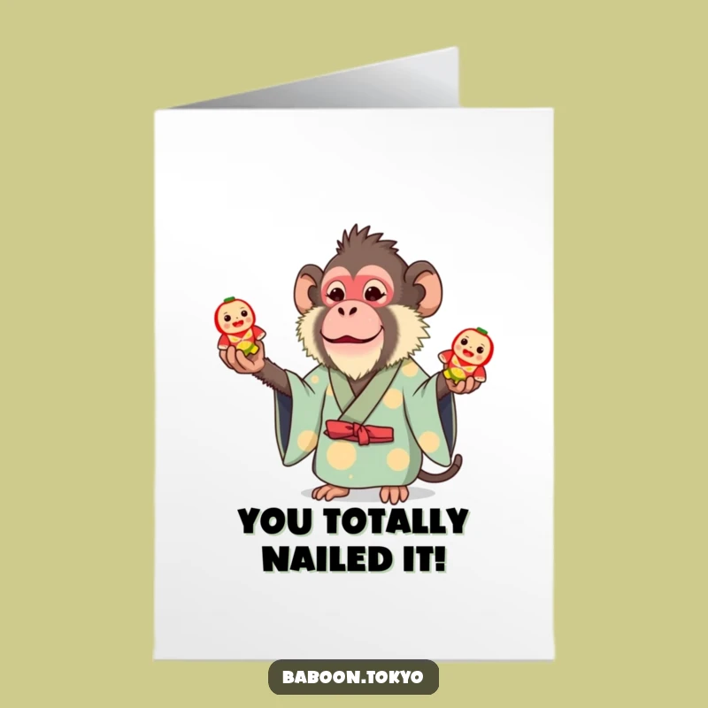 Free Printable Congrats Card: Juggling Baboon Fun - Funny Downloadable Gift Idea