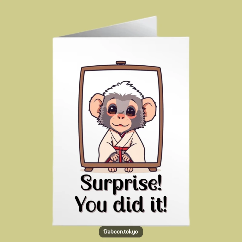 Peeking Baboon Free Printable Congrats Card - Whimsical Downloadable Gift