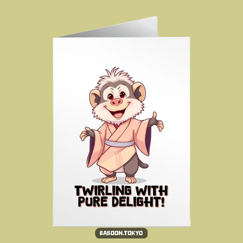 Free Printable Congrats Card: Happy Baboon Twirling - Funny Downloadable Gift Idea