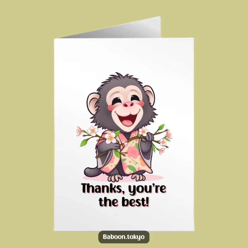 Thank You Baboon Floral Free Printable Card - Blooming Downloadable Gift