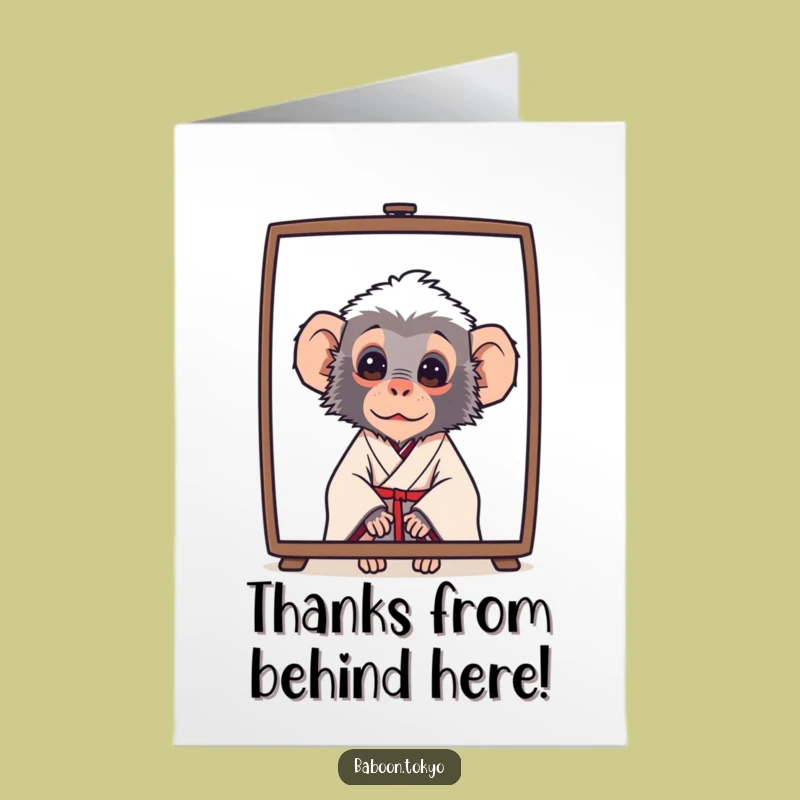 Thank You Baboon Peeking Free Printable Card - Playful Downloadable Gift