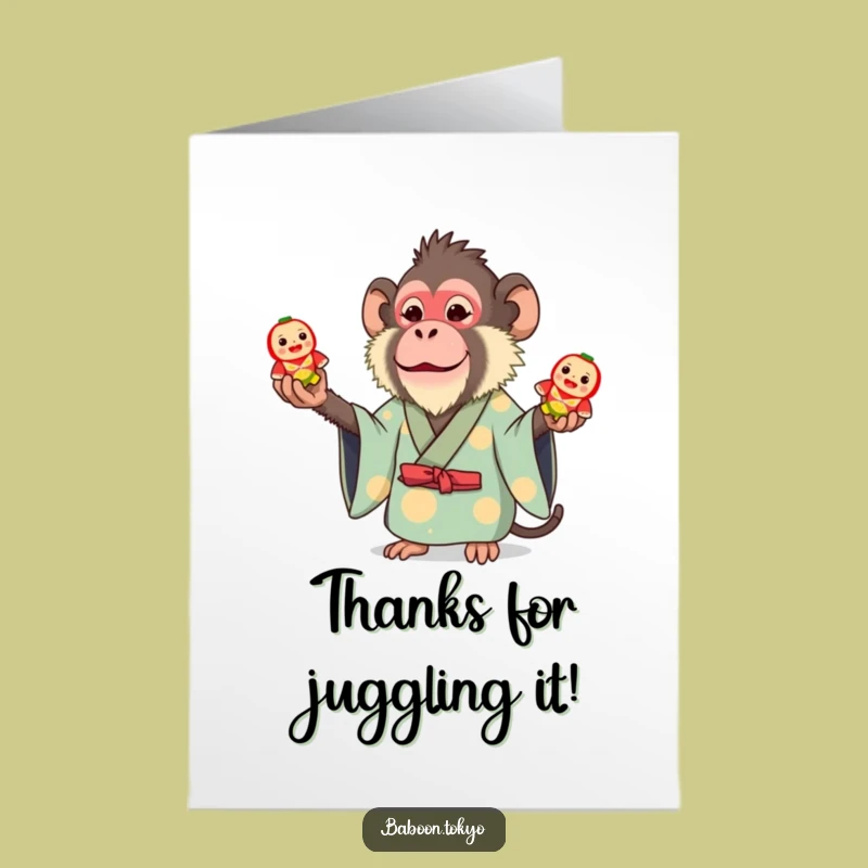 Free Printable Thank You Card: Juggling Baboon Fun - Funny Downloadable Gift
