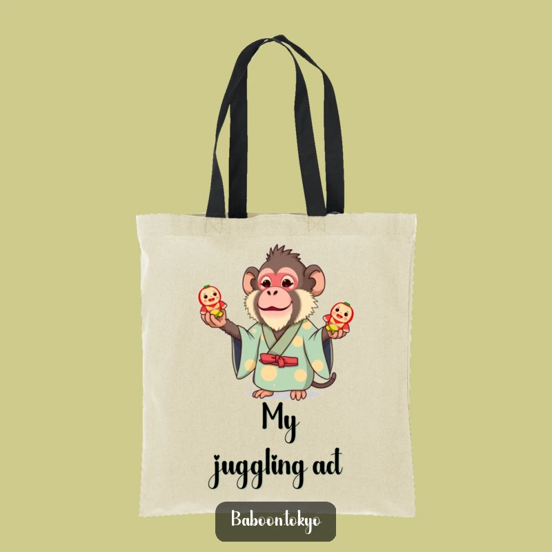 Funny Whimsical Baboon Kimono Tote Bag - Juggling Baboon Carryall
